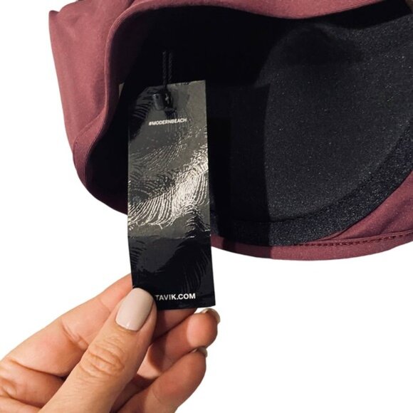 Tavik Swimwear Maroon Floral Trim Padded Beachy Bikini Top Women SZ L - Picture 9 of 11